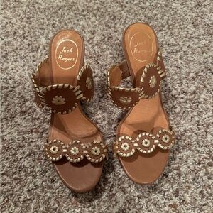 Jack Rogers Brown Scalloped Sandals with Rhinestone Embellishments